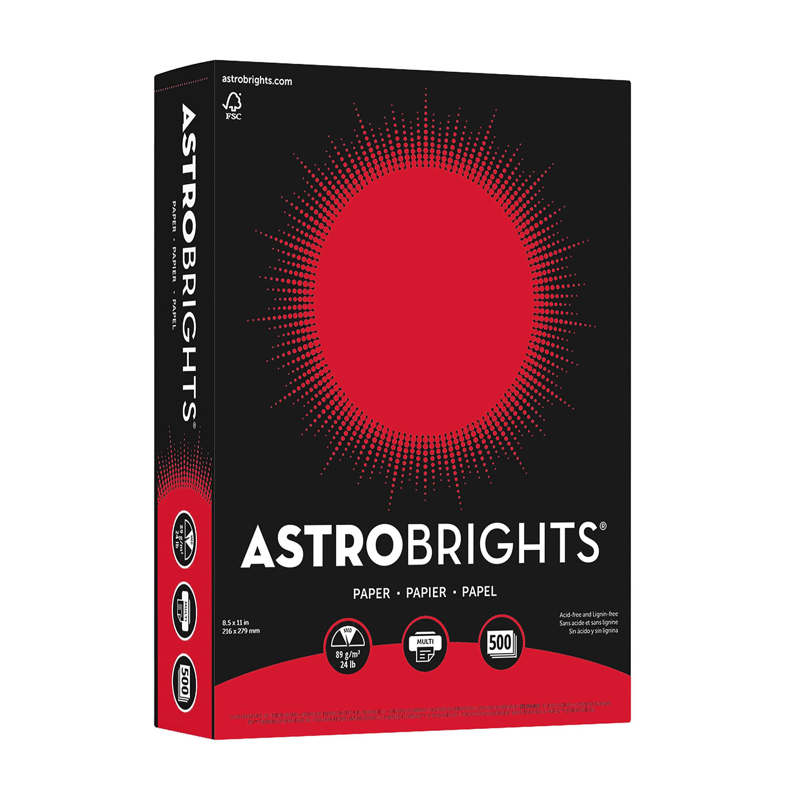 Neenah 21558 Astrobrights Premium Color Paper, 24 lb, 8.5 x 11 Inches, 500 Sheets, Re-Entry Red