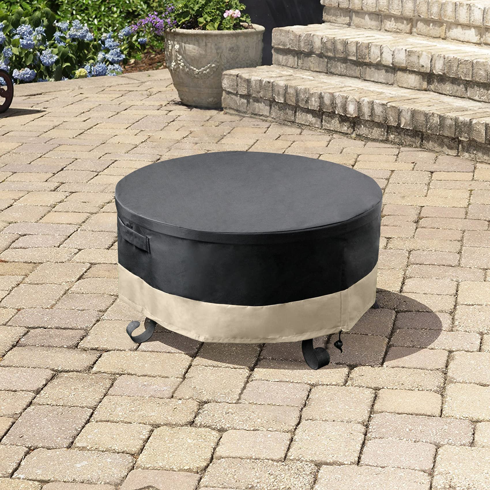 Stanbroil 36 Inch Round Fire Pit Cover - Fire Pit Table Cover, Patio Furniture Cover - Full Coverage Cover with Durable and Water Resistant Fabric, Black