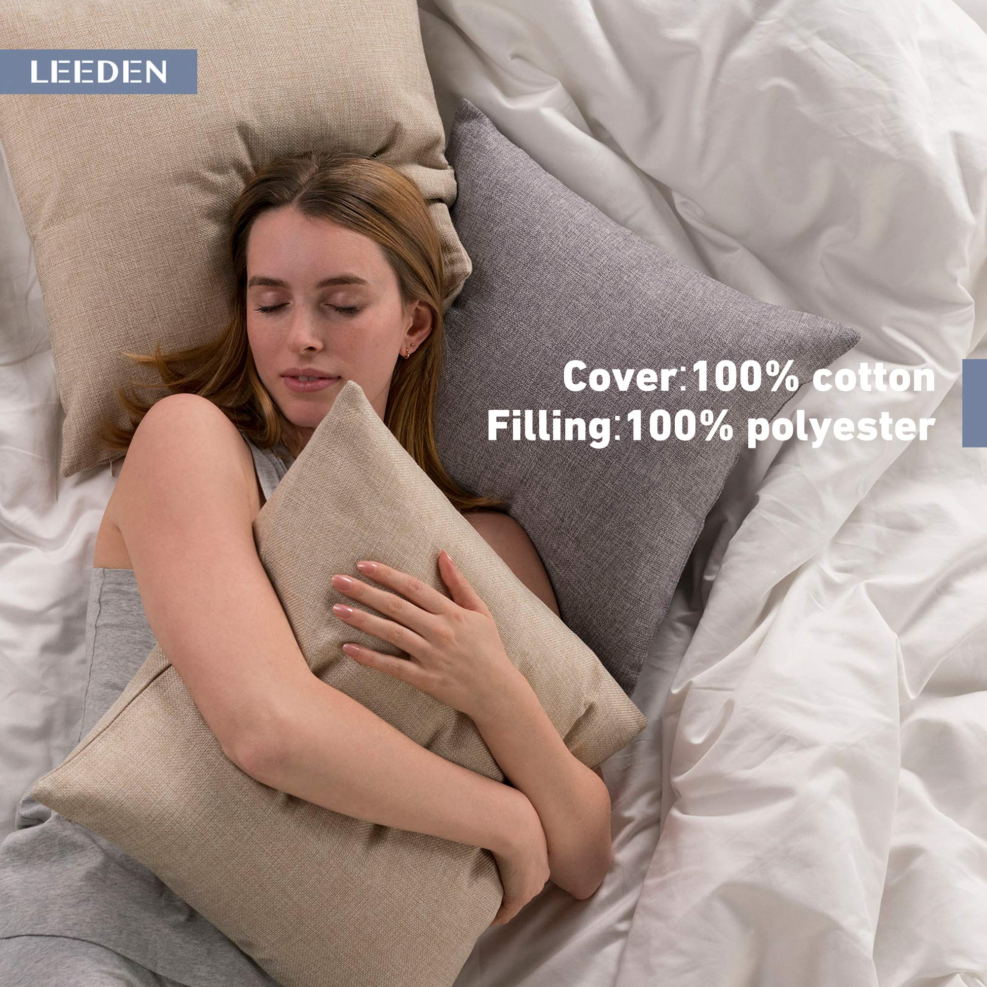 Leeden 18 x 18 Pillow Inserts (Set of 2) - Throw Pillow Inserts with 100% Cotton Cover - 18 Inch Square Interior Sofa Pillow Inserts - Decorative Pillow Insert Pair - White Couch Pillow