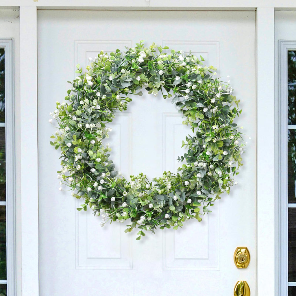 SOMYTING Artificial Eucalyptus Garland with White Flowers Artificial Greenery Garlands Fake Hanging Flower Garland Plant Artificial Vines for Wedding Backdrop Arch Wall Table Decor (4)
