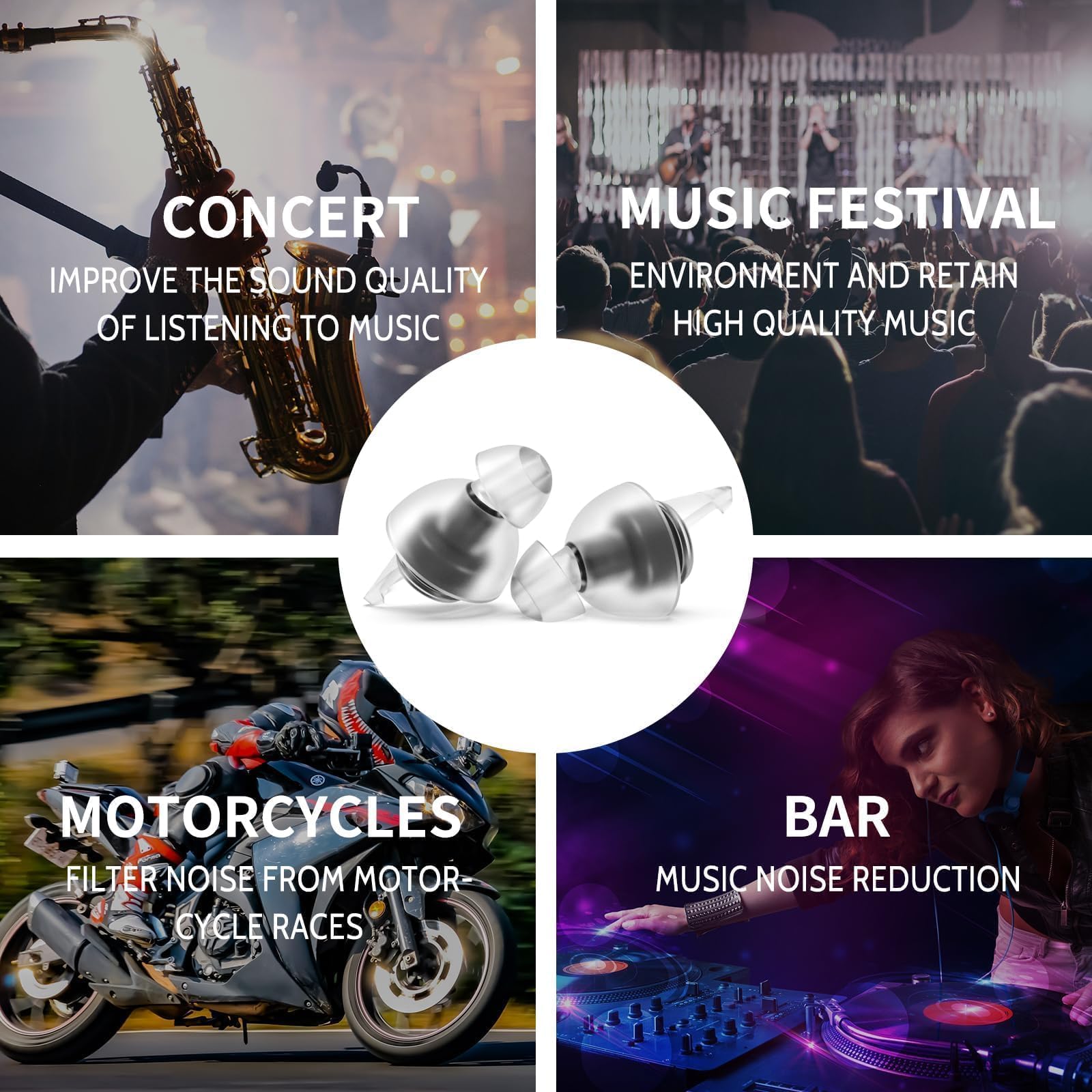 LYSIAN High Fidelity Concert Ear Plugs for Music- 2 Pairs Reusable Musicians Earplugs for Noise Cancelling, Concert Festivals, Drummers, DJS, Raves, Games -23dB