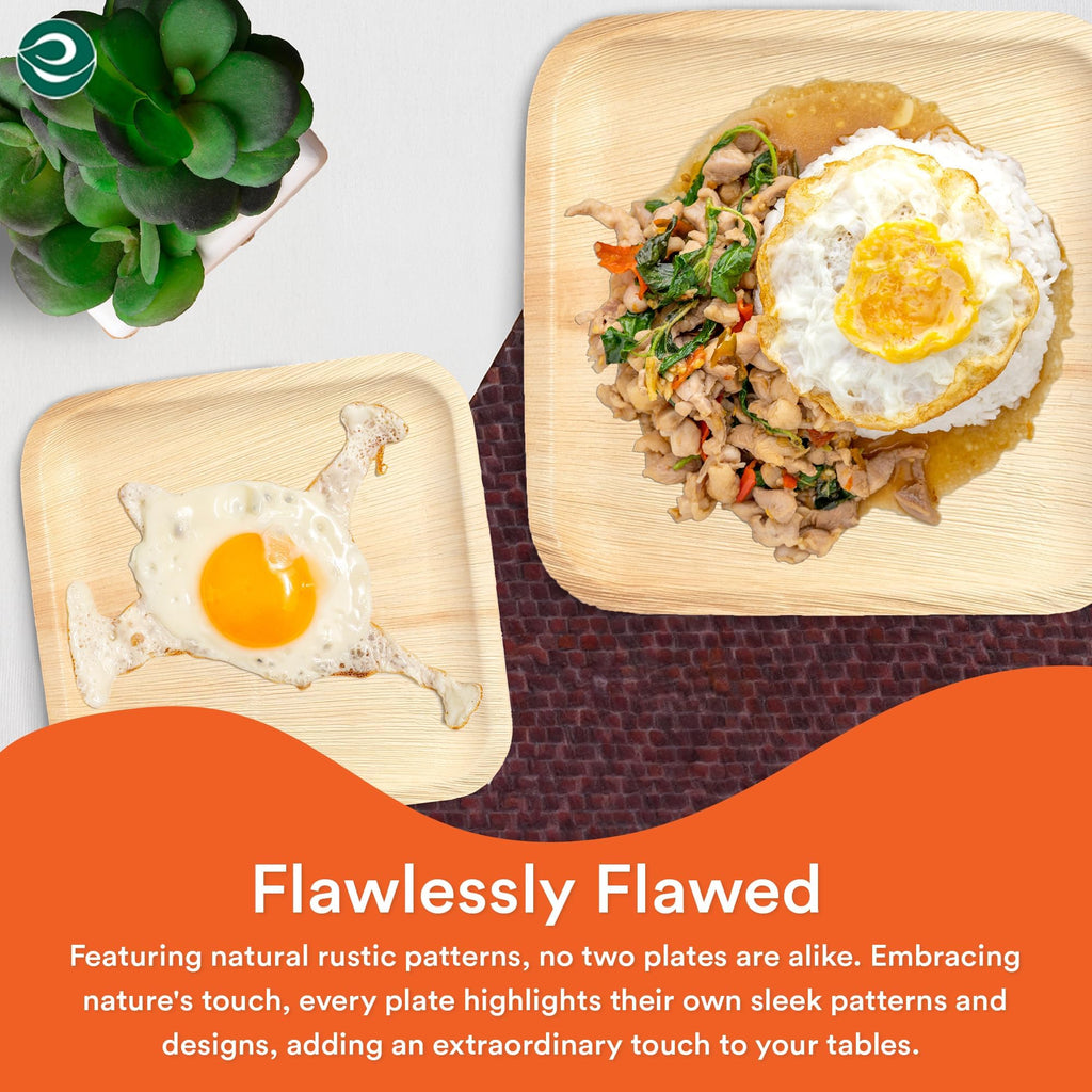 ECO SOUL 100% Compostable 10 Inch & 7 Inch Palm Leaf Plates [50-Pack] I Premium Disposable Plates Set I Heavy Duty Eco-Friendly Bamboo Plates Like I Biodegradable Party Plates Pack
