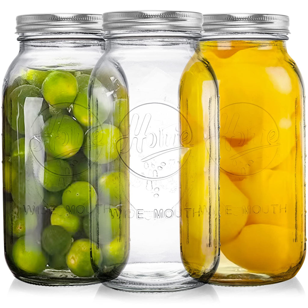 Tebery 3 Pack Wide Mouth Mason Jars 64 oz with Airtight Lids and Band, 1/2 Gallon Clear Glass Storage Jars For Canning, Fermenting, Pickling, Storing