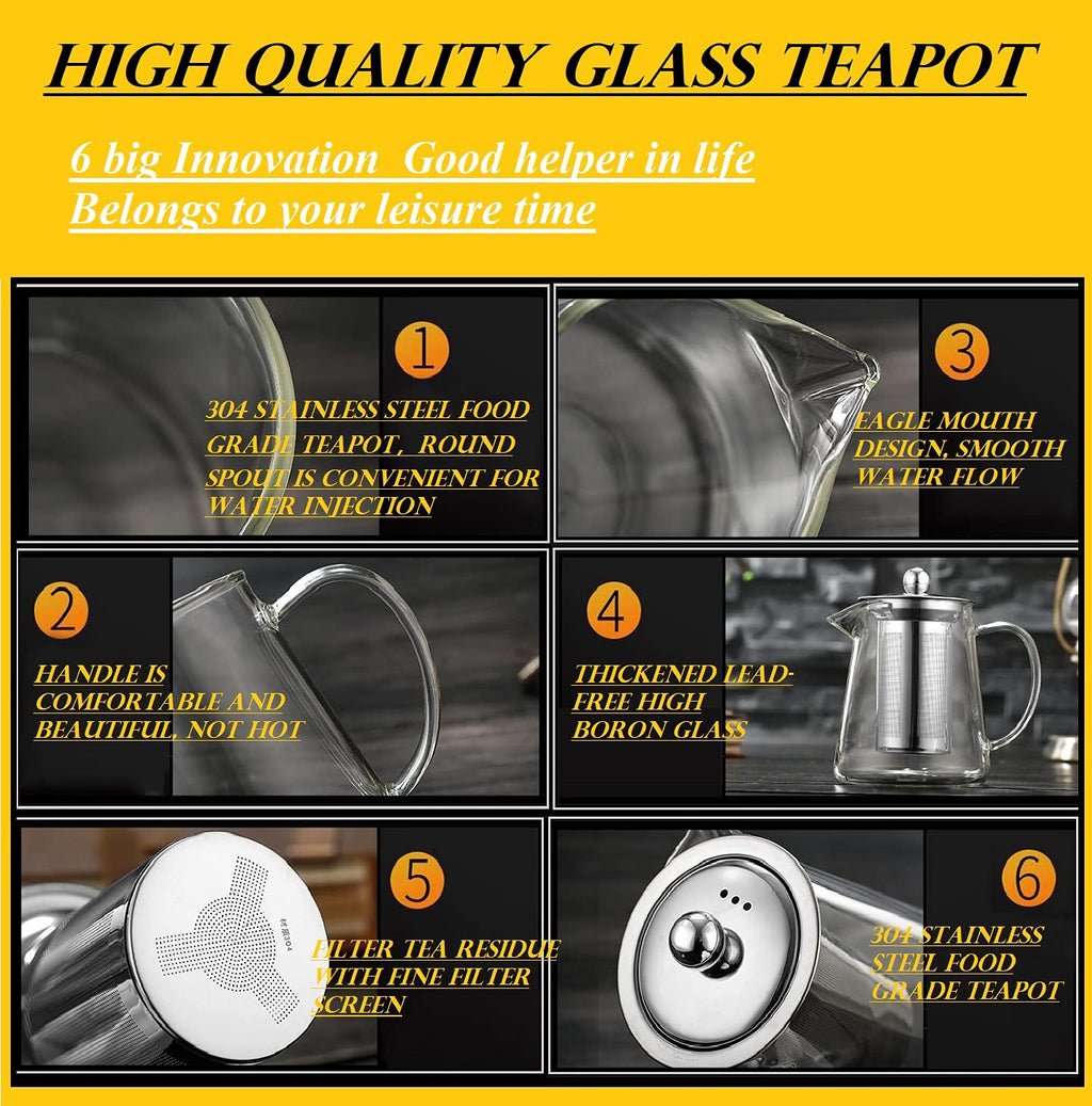Mini Size Glass Teapot Tea Kettle-with Stainless Steel Removable Infuser for Blooming Tea & Loose Leaf Tea, Microwave & Stovetop Safe (550)