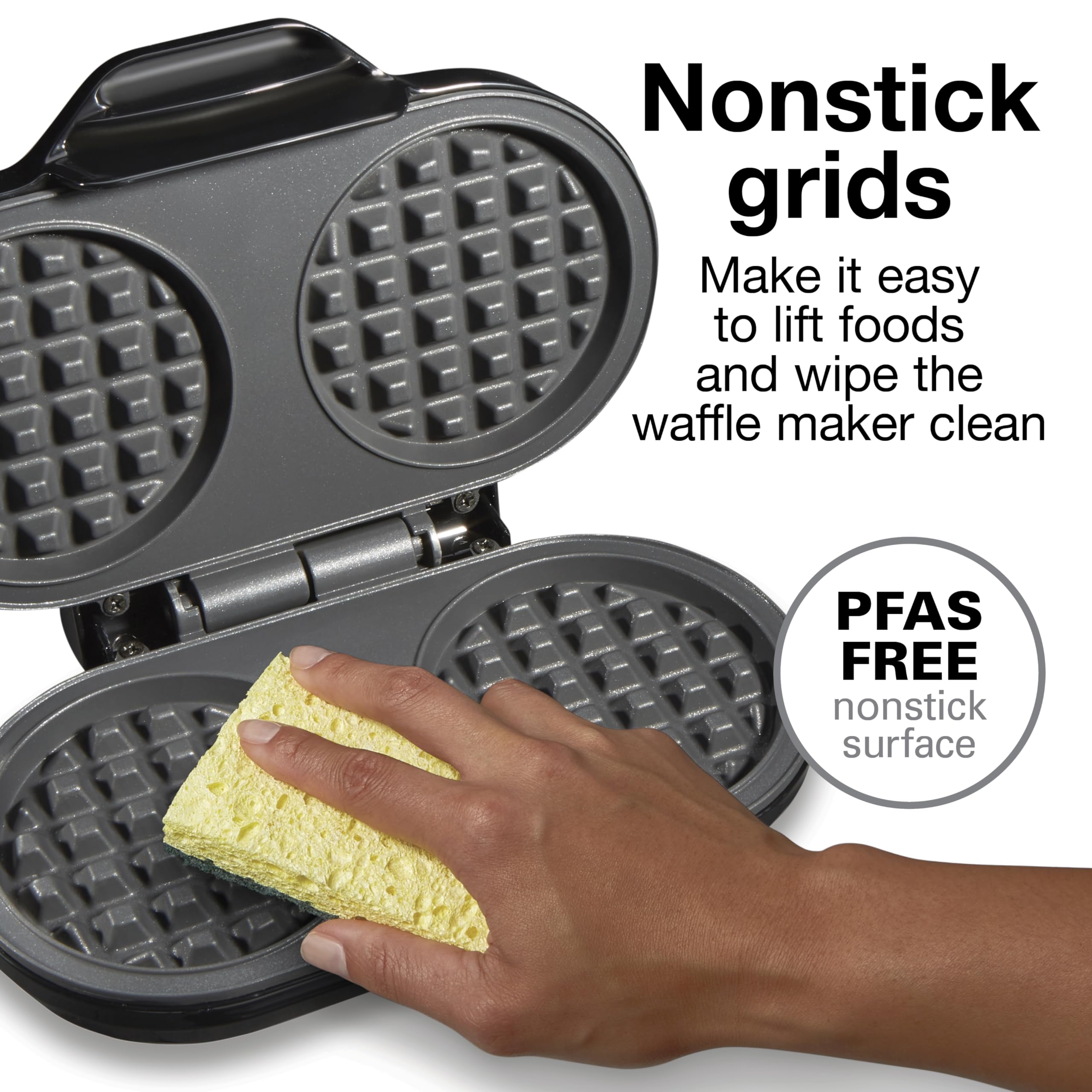 Proctor Silex Double Mini Waffle Maker Machine with 4” Round Non-stick Grids, 2 Individual Breakfast Keto Chaffles and Hashbrowns, Compact, 700 watts ,Black (26102MN)