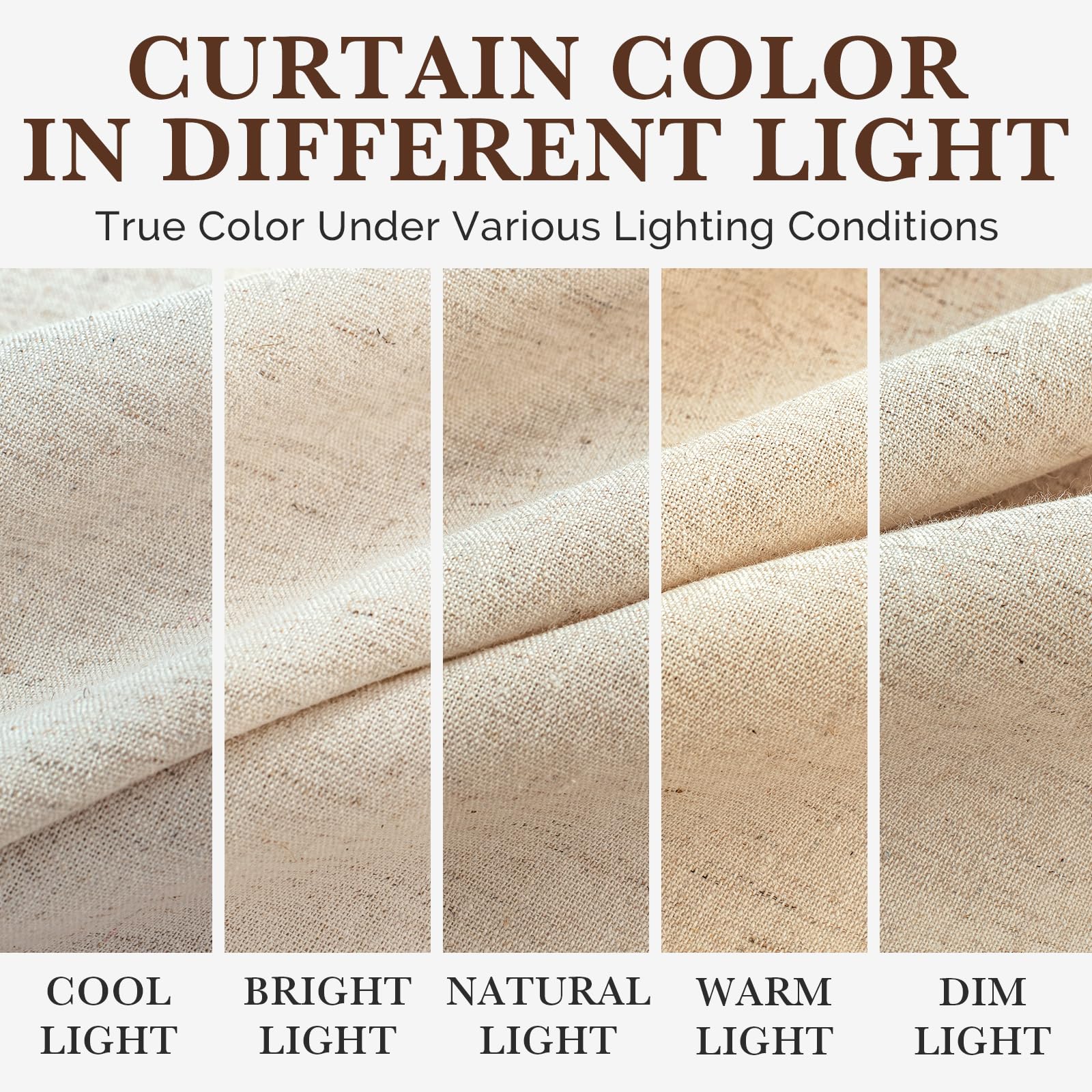 Linen Shower Curtain Beige 72x72 Inches, Rustic Farmhouse Fabric Shower Curtain Waterproof for Bathroom with Hooks Heavy Duty (Natural)