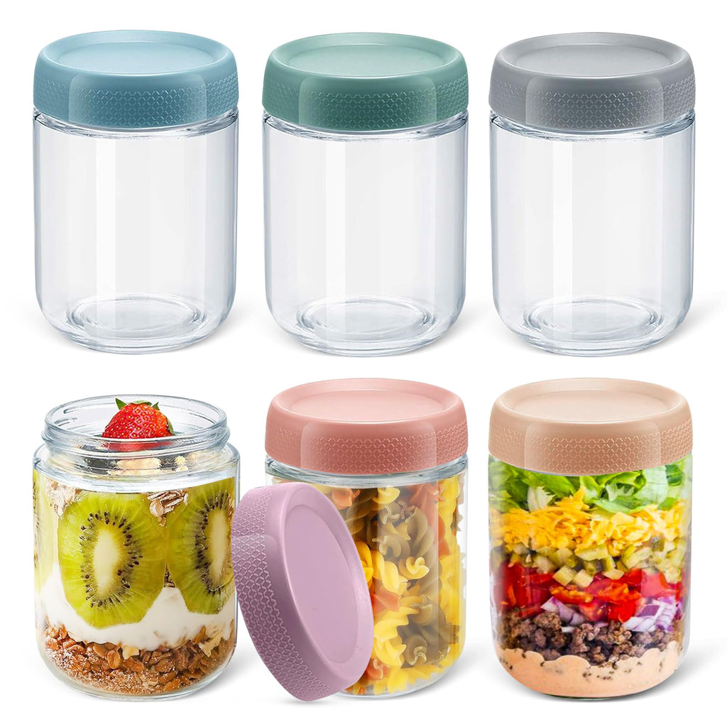 Wide Mouth Mason Jars, 16oz Round Glass Container With Airtight Lids for Overnight Oats, Fruit Salad, Cereal, Snacks, Spice Storage - Leak Proof Clear Food Jars (6pcs)