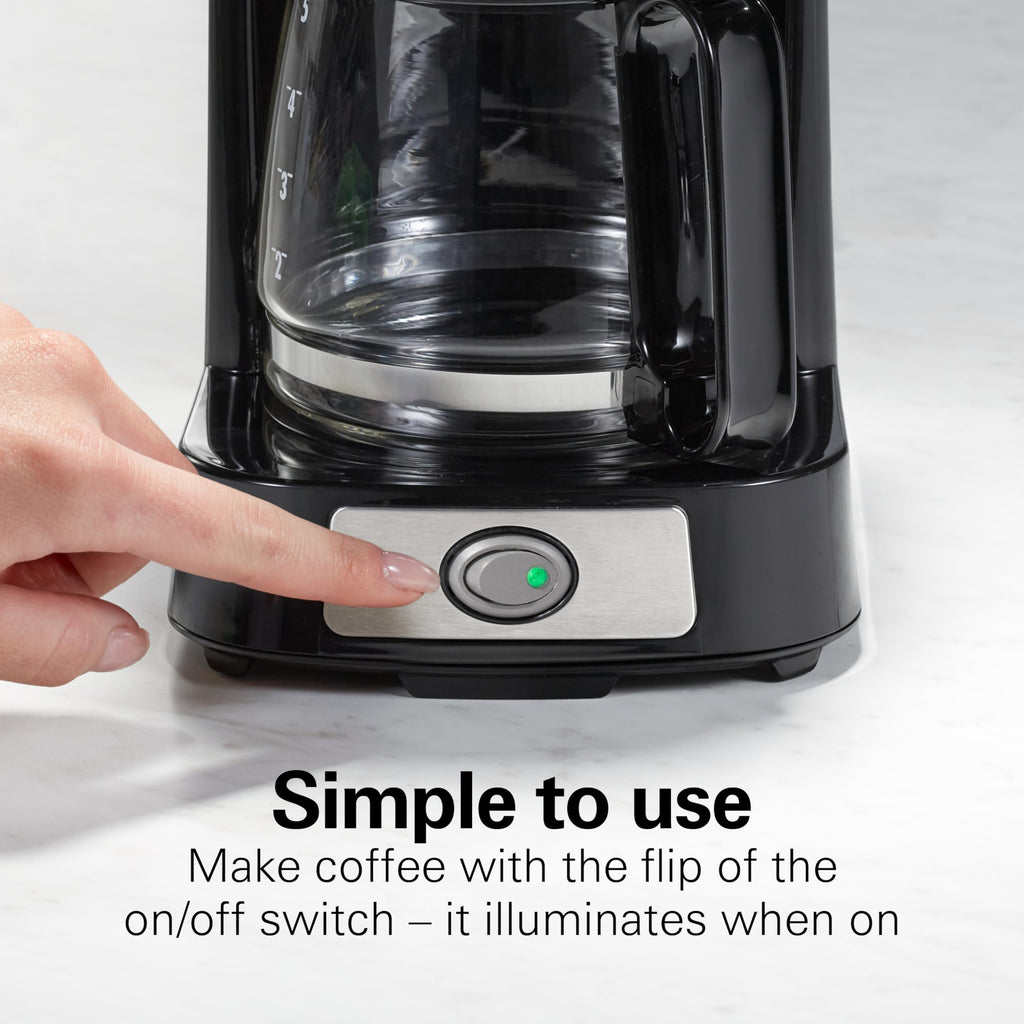 Hamilton Beach FrontFill Mini Brew 5 Cup Coffee Maker, Compact Drip Coffee Maker with Glass Carafe, Auto Pause & Pour, Illuminated On/Off Switch, Black (46112)
