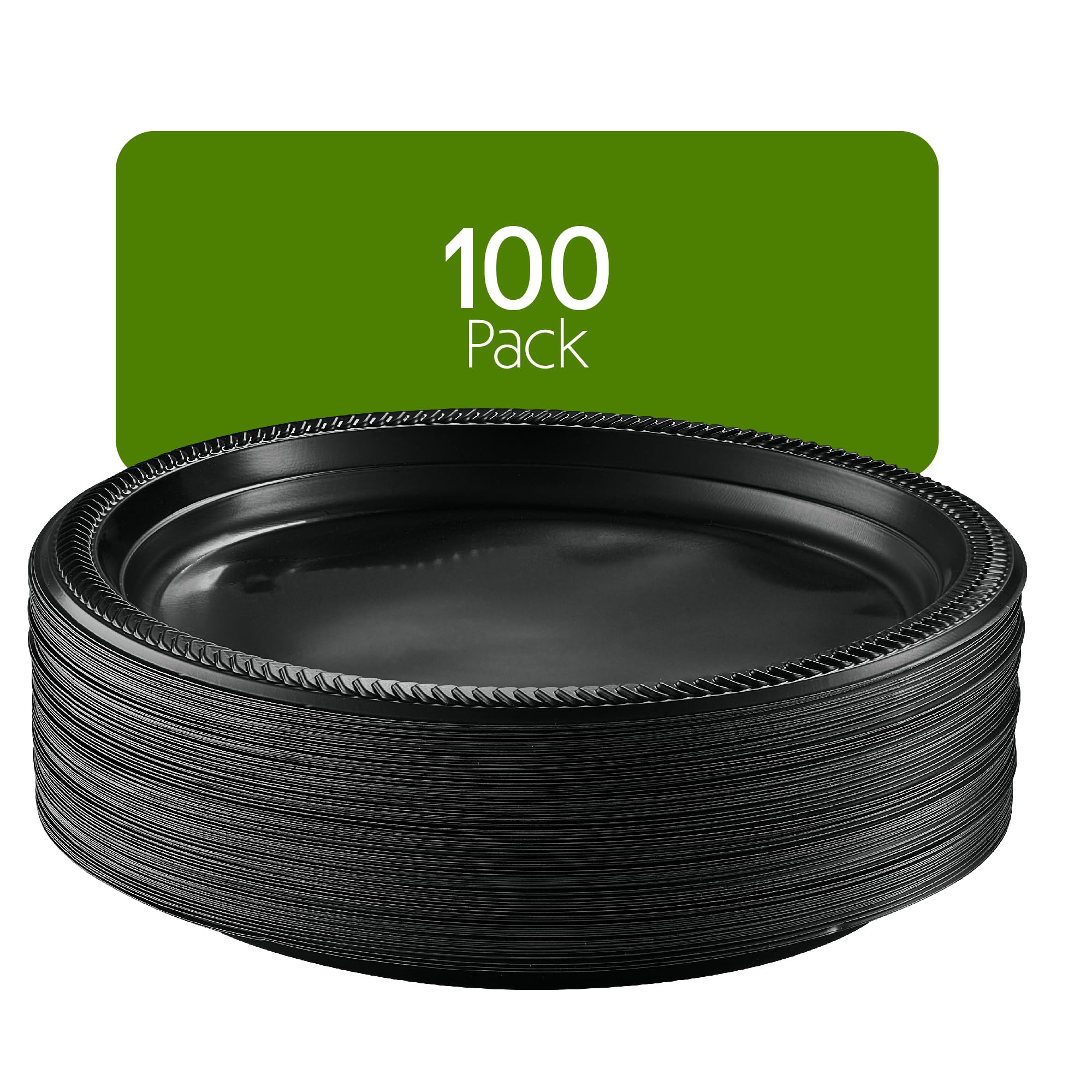 PLASTICPRO 100 PCS Black Plastic Plates Light Weight 9 Inch Plastic Dinner Plates Black Plates Disposable for Party and Wedding