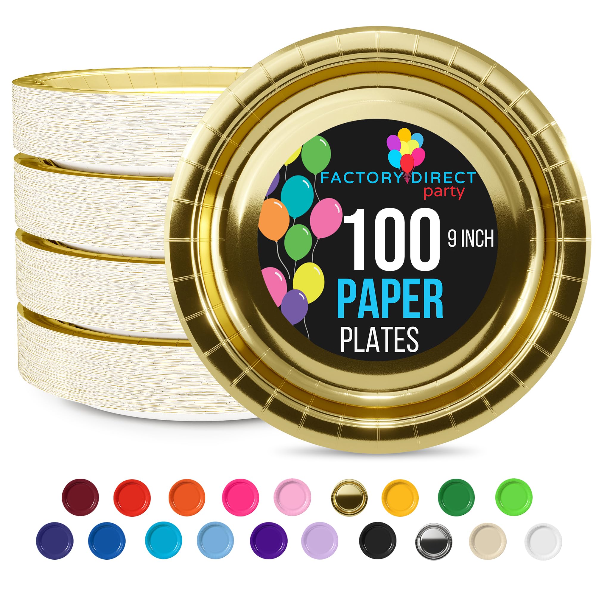 Gold Paper Plates 9 Inch 100 Count - Gold 9 Inch Paper Plates - Bulk Paper Plates Gold Disposable Plates - Disposable Cake Plates Paper Plate Gold - Exquisite