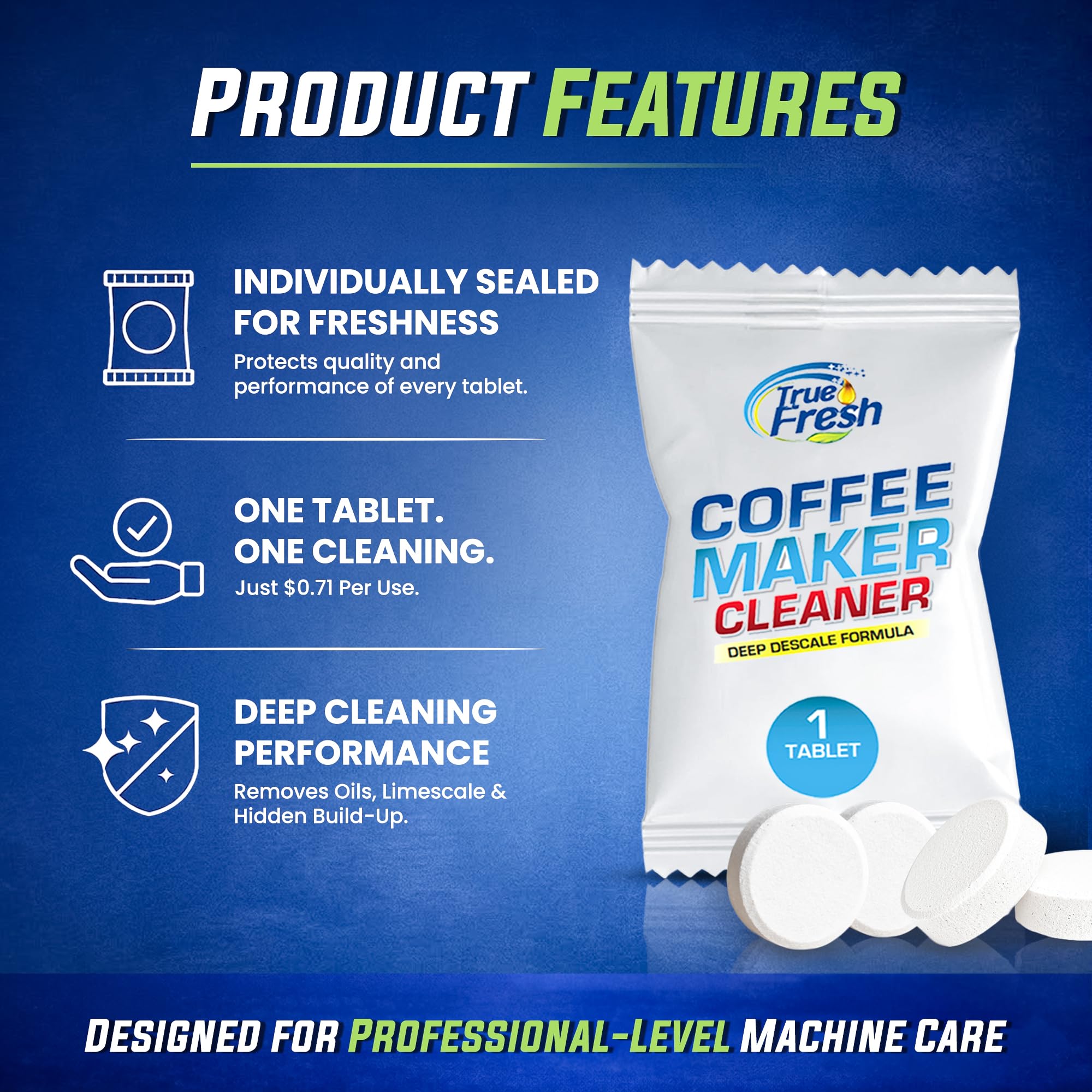 True Fresh coffee maker cleaner descaler tablets pack of 25 Removes limesclae and mineral build ups compatible with espresso keurig and all major brands (25, Pack of 25)