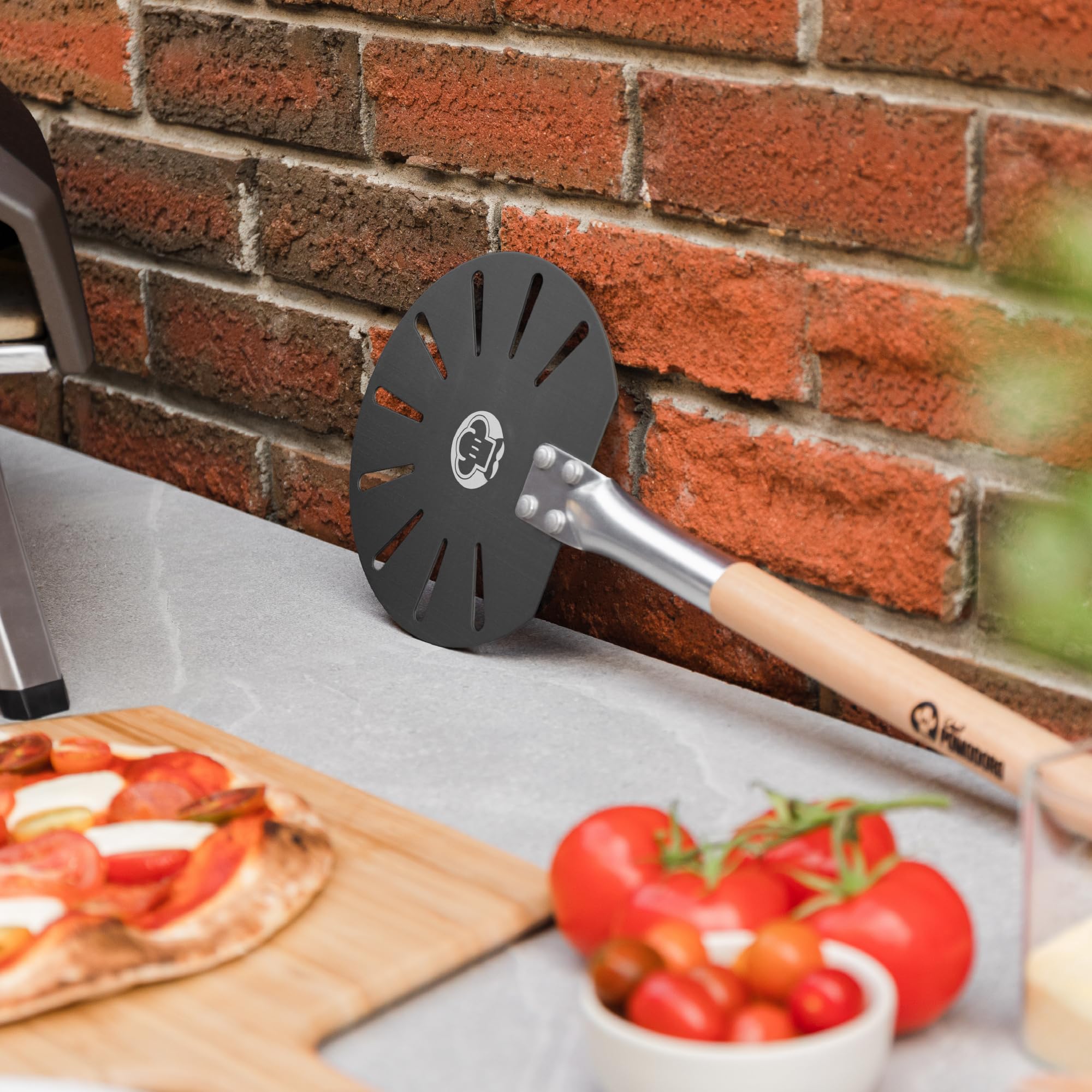 Chef Pomodoro Aluminum Turning Pizza Peel with Detachable Wood Handle for Easy Storage, Gourmet Luxury Pizza Paddle for Baking Homemade Pizza Bread (9-Inch)