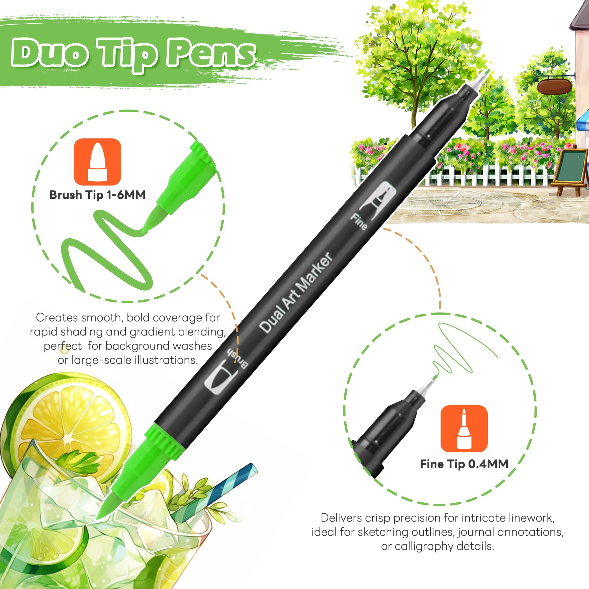 Art Markers Dual Brush Pens - 120 Colors Fine&Brush Dual Tip Water-Based Markers for Adult Coloring Books No Bleeding Drawing Pens for Calligraphy, Journaling, Sketching, Lettering, Kids Artists Gifts