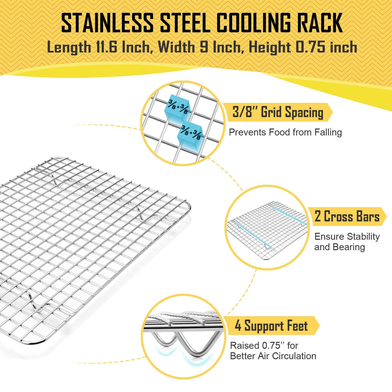 12.5 Inch Baking Pan with Rack Set, Joyfair Quarter Stainless Steel Toaster Oven Tray with Cooling Rack for Cookies/Meats/Bacon, Heavy Duty & Commercial Grade, Mirror Finish & Dishwasher Safe