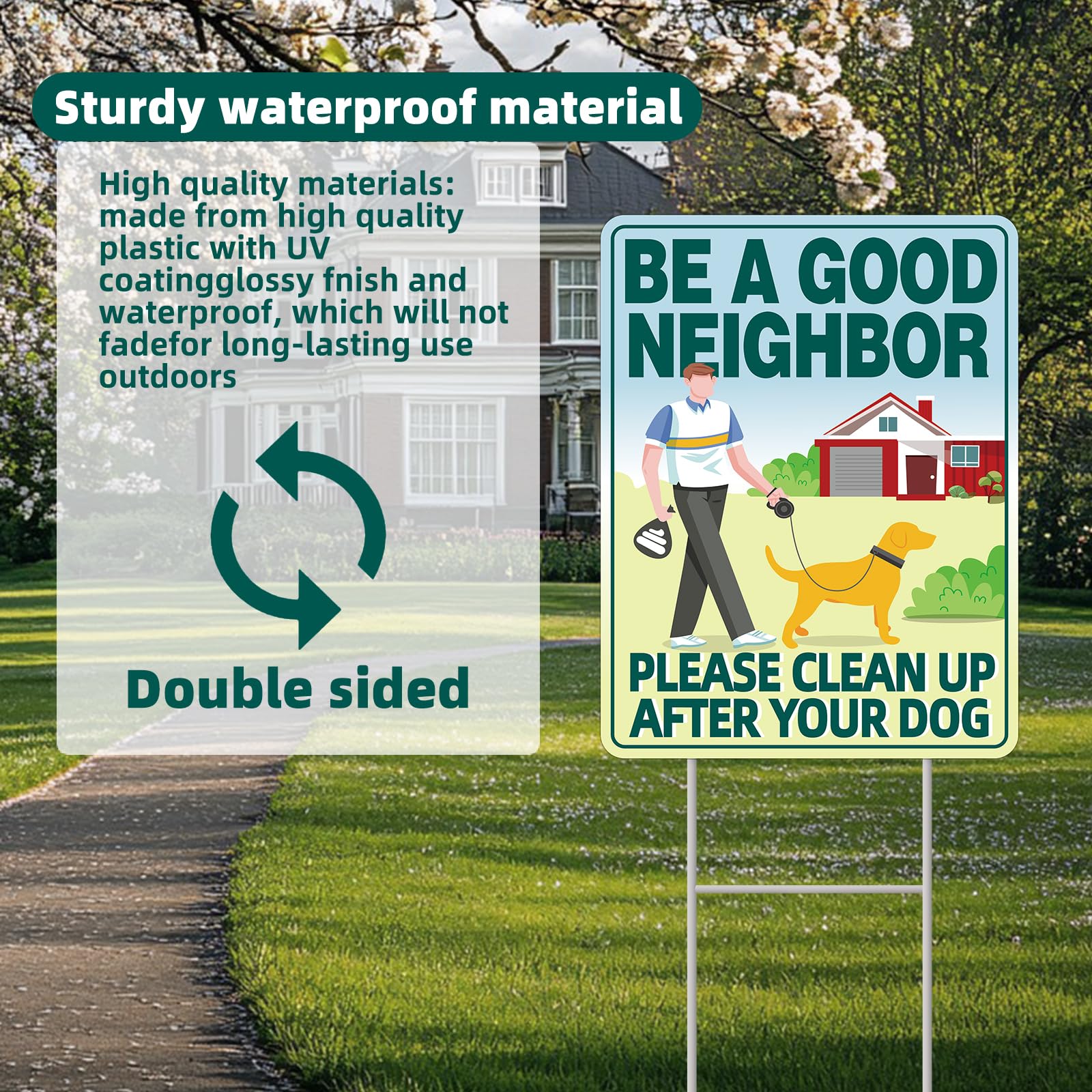 Clean UP After Your Dog Signs, 2-Pack 13"x10" Double-Sided H-Stake Metal Stakes Dog Poop Signs for Lawn, Pick Up After Your Dog Sign