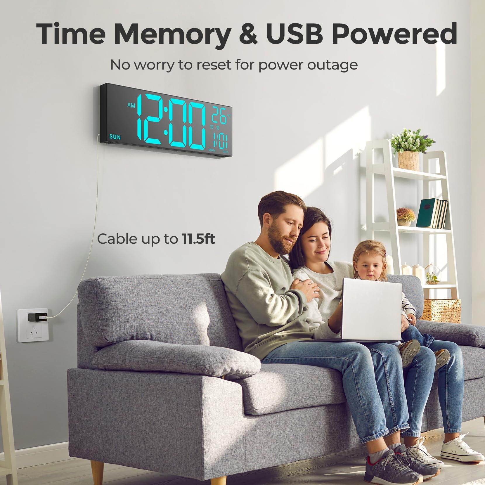 GOLOZA 16" Large Digital Wall Clock, Led Clock with Remote Control, Dual Alarms, 10 Brightness Dimmer, 8 Colors, 5 Volume, Auto DST, ℃/℉, Timer, Alarm Clocks Bedside for Heavy Sleepers