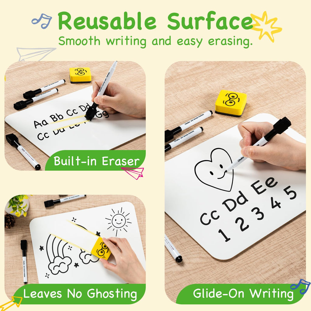 Ohuhu 12-Pack Mini White Boards, 9 x 12 Inch Double-Sided Plain Whiteboards Set – Includes 12 Individual Small Dry Erase Boards,12 Markers & 12 Erasers, Ideal for Classrooms, Homeschools & Group Games