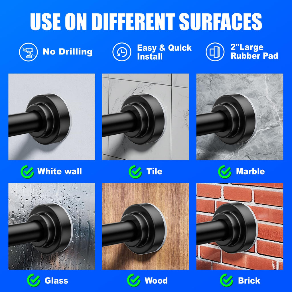 Ausemku Shower Curtain Rod Tension - 26-76 Inch Never Rust Non-Slip Spring Tension Curtain Rod No Drilling Stainless Steel Curtain Rod Use Bathroom Kitchen（Black）