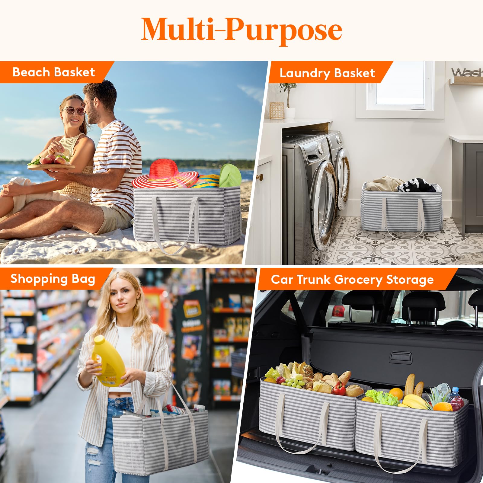 Lifewit 1 Pack Extra Large Grocery Bags, Standing Reusable shopping bags, Foldable Utility Heavy Duty Tote Bags, with Metal Wire Frame and Handles, for Storage, Picnics, Beach, Car, Camping, Grey