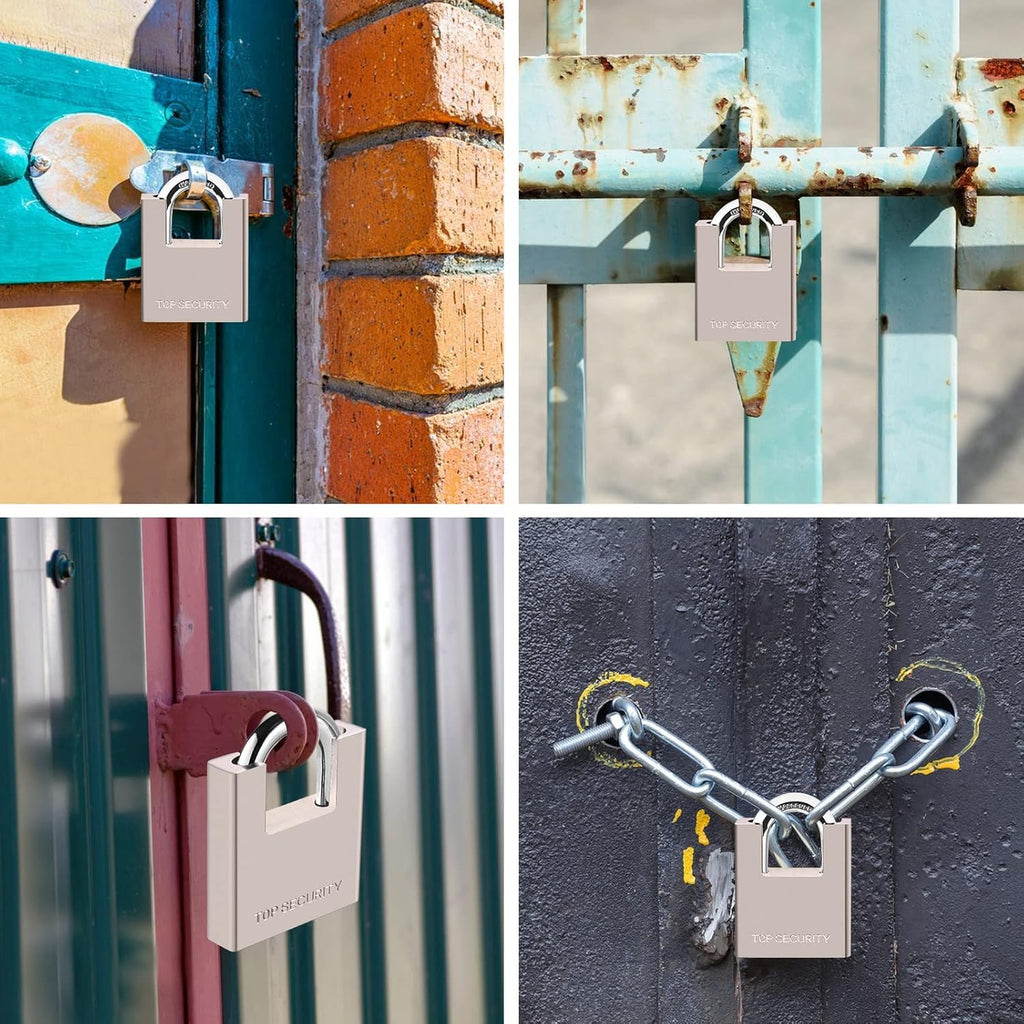 AMMIY Locks with 4 Keys，Keyed Alike Heavy Duty Pad Lock，Outdoor Solid Brass Keyed Padlock, High Security Wraped Beam Padlock with Key for Gate Lock School Gym Locker Storage Unit Fence Hasp Toolbox