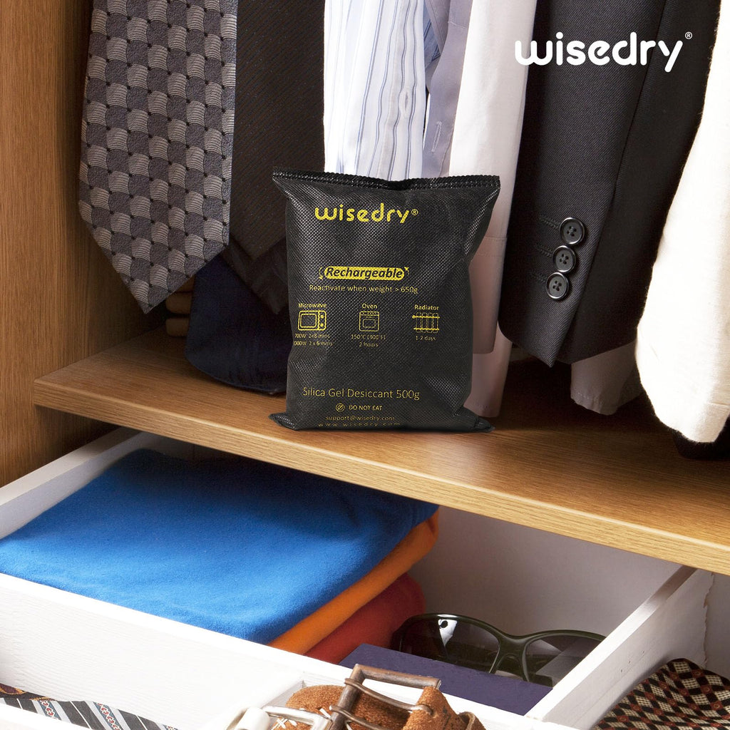wisedry 2 x 500 Gram [2.2 lbs] Rechargeable Silica Gel Car Dehumidifier, Microwave Fast Reactivated Desiccant Packets Large for Safes Closet Basement Garage Storage Moisture Absorber Bag Reusable