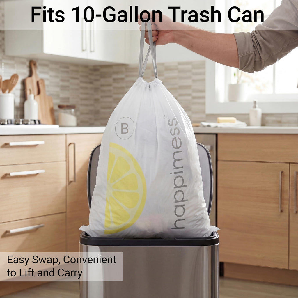 happimess HPM3100B-WHITE 5.3-Gallon Lemon Scented Drawstring Trash Can Liner, White (60-Count, 3-Packs of 20 Liners)