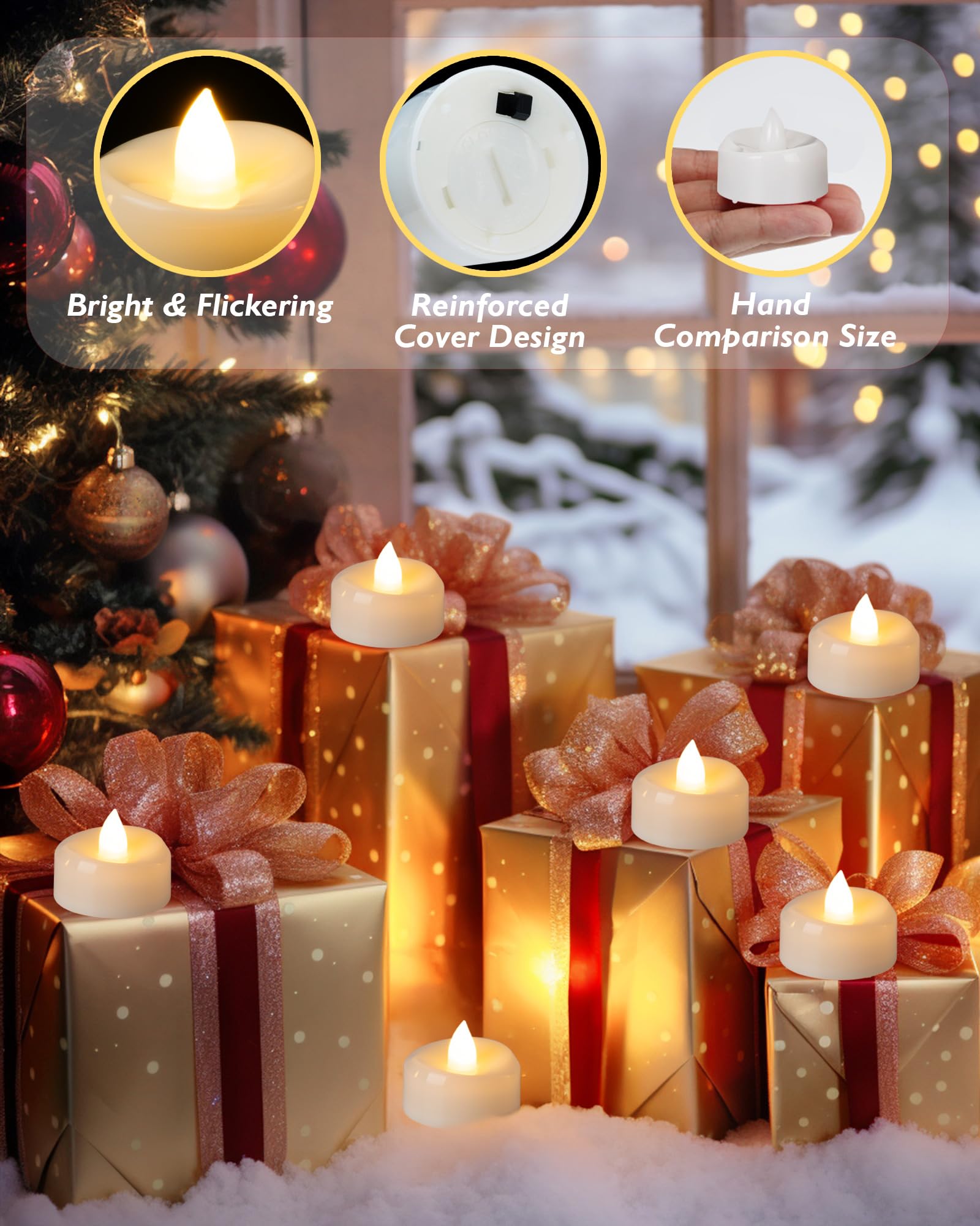 BEICHI 50 Pack Flikcer Electric Tea Light, Long Last 200+ Hours, Battery Candle Warm White Bright Realistic for Thanksgiving Day, Halloween, Christmas