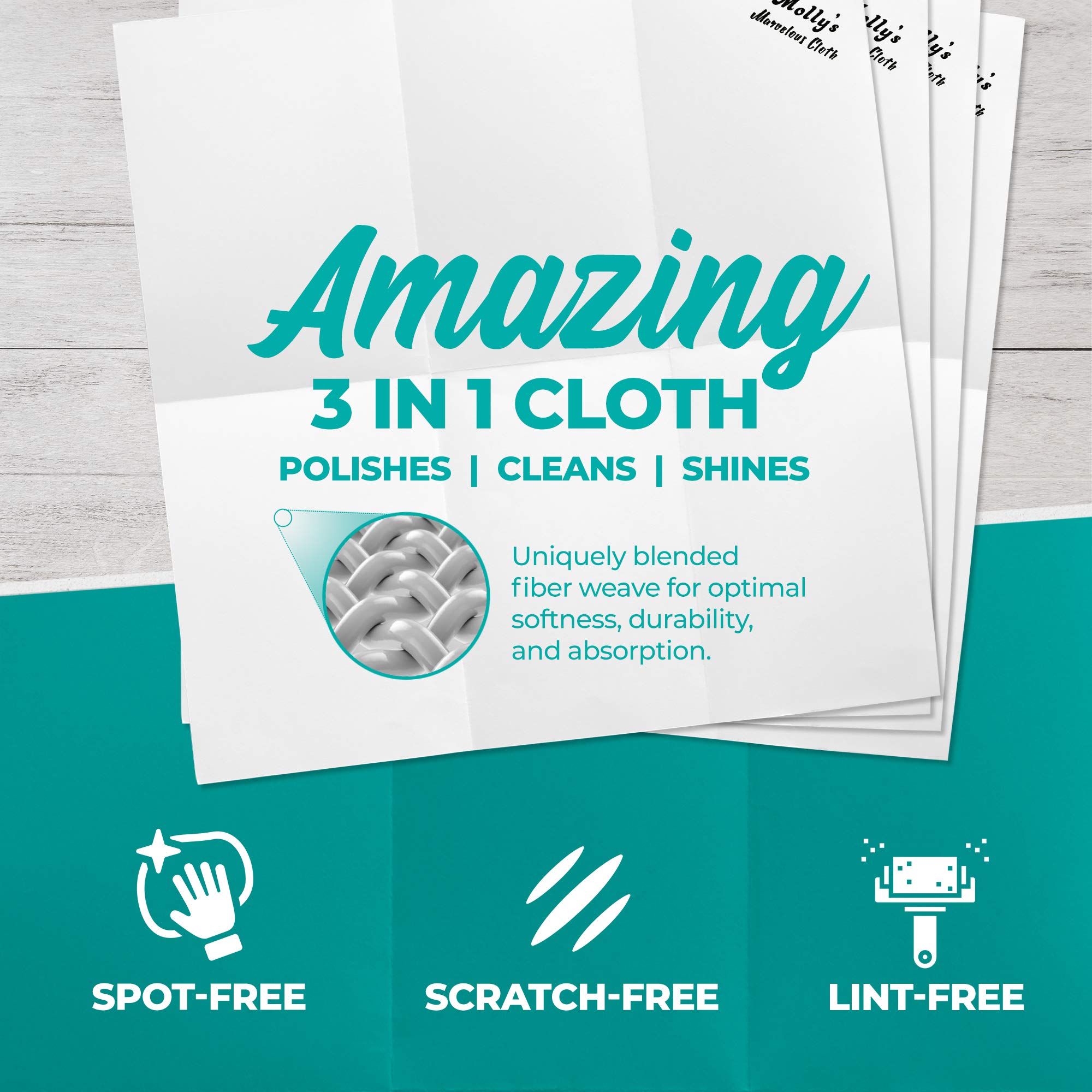 Molly’s Marvelous - Streak-Free Polishing Cloth, Lint-Free Microfiber Cleaning Cloth, Glass Cleaning Cloth and Window Cleaning Cloth, White (16" by 15.75") (15pk)