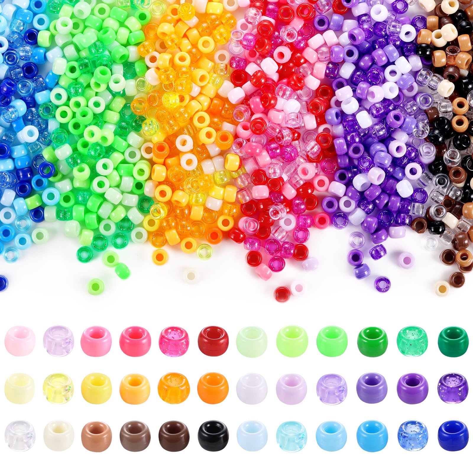 Funtopia 3400 Pcs Colorful Pony Beads Bulk, 36 Colors Kandi Beads for Bracelets and Jewelry Making, Rainbow Hair Beads for Braids, DIY Crafts, Key Chains and Ornaments Decorations