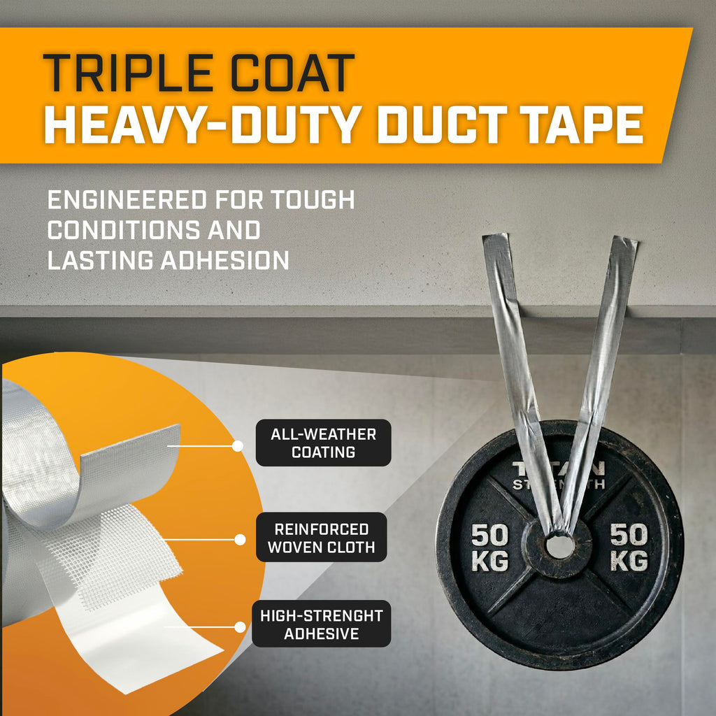 Duct Tape Heavy Duty - 5 Roll Multi Pack - Silver 90 Feet x 2 Inch - Strong, Flexible, No Residue, All-Weather and Tear by Hand - Bulk Value for Do-It-Yourself Repairs, Industrial, Professional Use
