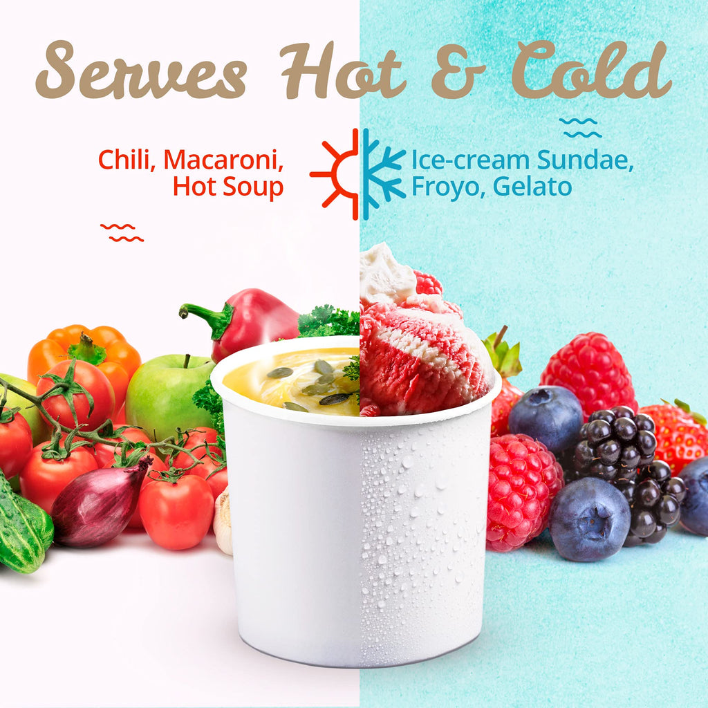 MATICAN Paper Ice Cream Cups - 100-Count 11-Oz Disposable Dessert Bowls for Hot & Cold Food
