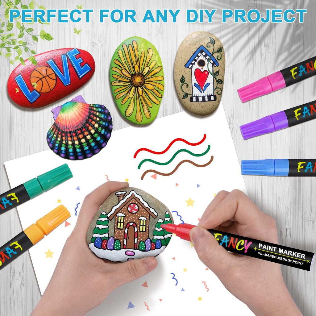 IVSUN Paint Pens Paint Markers, 36 Colors Oil-Based Waterproof Art Marker Pen Set, Never Fade Quick Dry and Permanent, Works on Rocks, Wood, Fabric, Plastic, Canvas, Glass, Mugs, DIY Craft