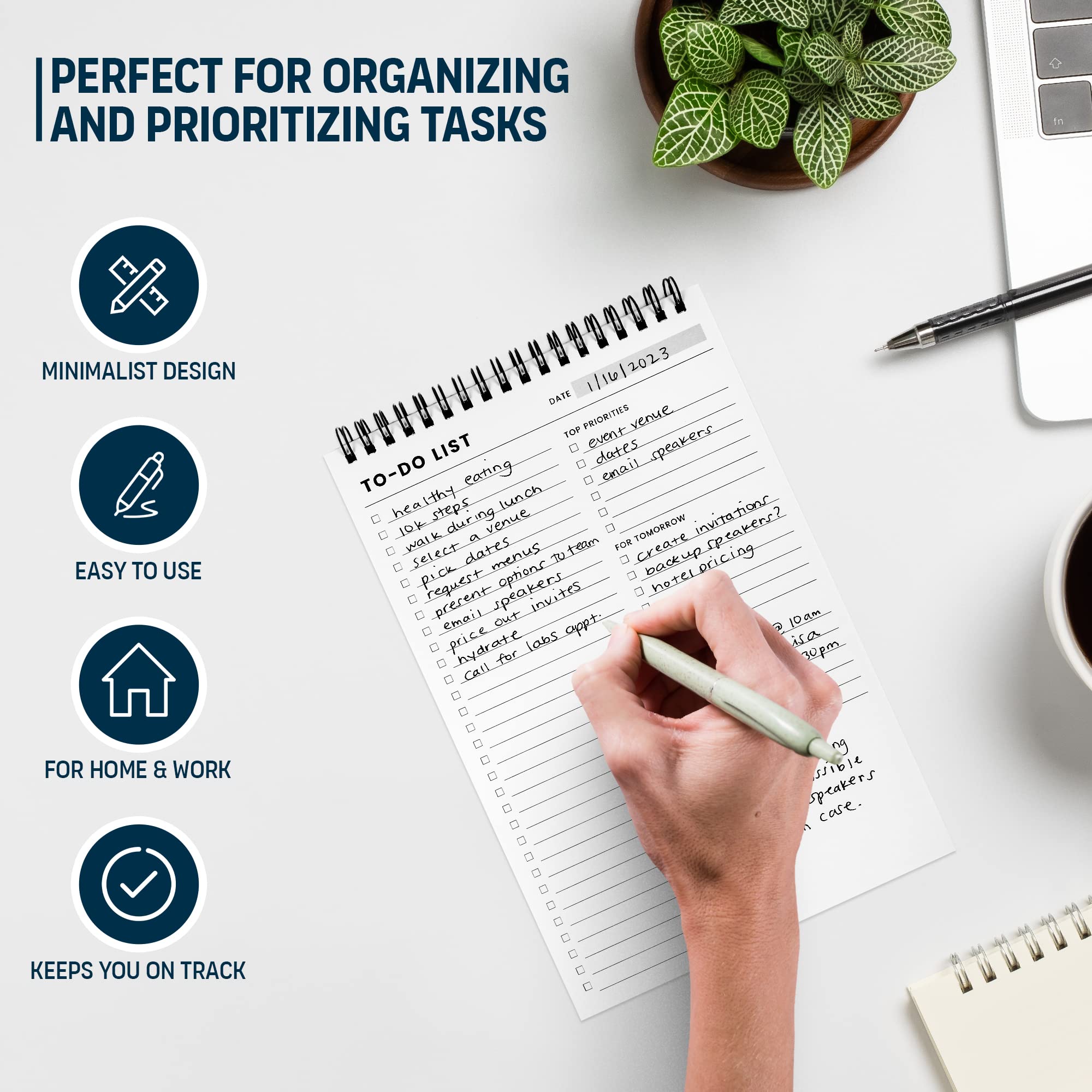 To Do List Notepad 3 Pack: Has Multiple Functional Sections - 6.5 x 9.8" 60 Sheets - Spiral Daily Planner Notebook - Task Checklist Organizer Agenda Pad for Work, Note and Todo Organization