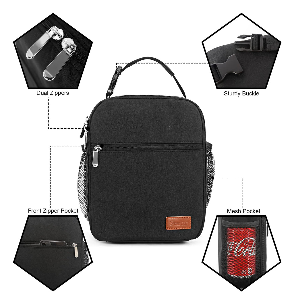 Lunch Box for Men Women Adults Small Lunch Bag for Office Work Picnic - Reusable Portable Lunchbox, Black