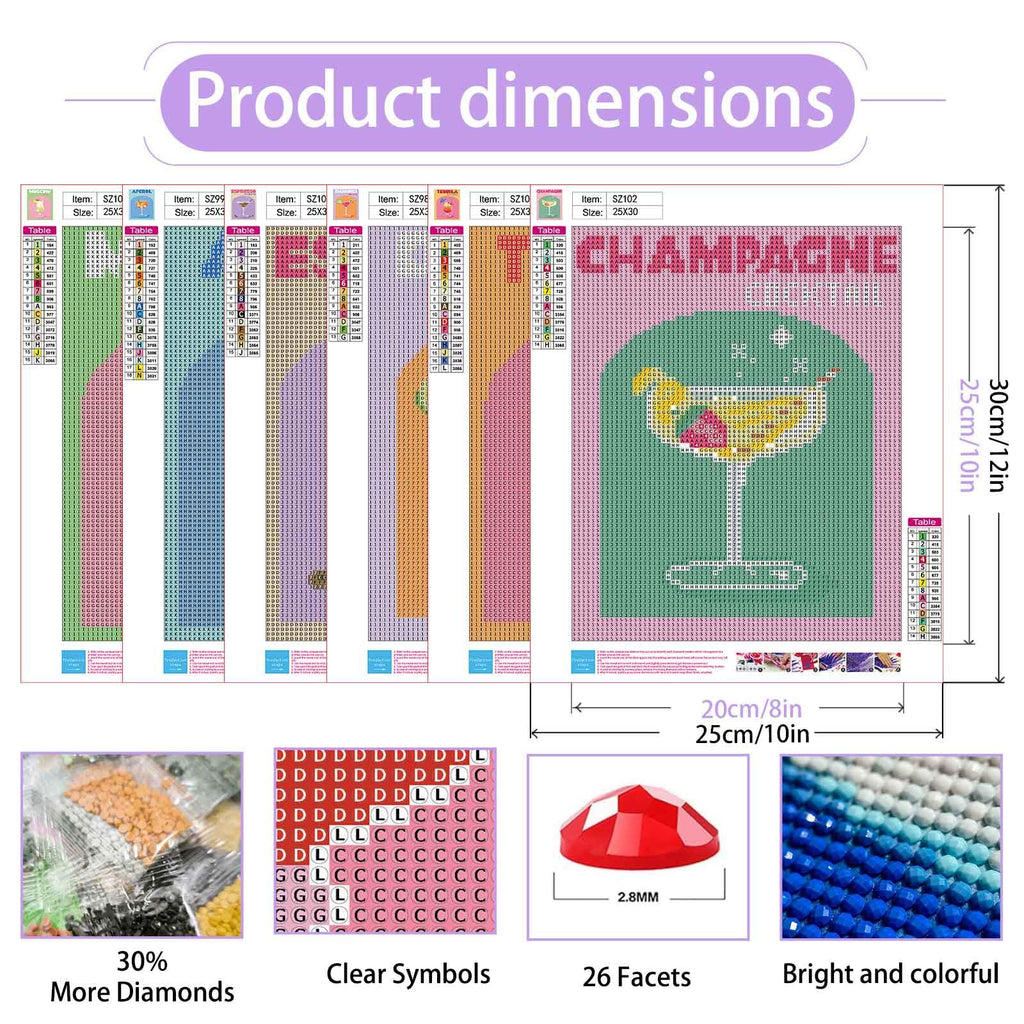 6 Pack Cocktail Diamond Art Kits for Adults - Diamond Painting Kits for Adults,Cocktail 5D Diamond Art for Gifts and Home Wall Decor 10x12inch