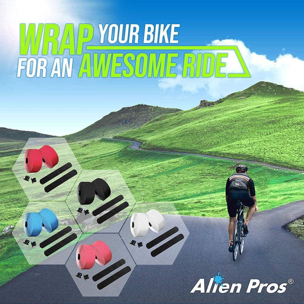 Alien Pros Bike Handlebar Tape PU (Set of 2) Black - Enhance Your Bike Grip with These Bicycle Handle bar Tape - Wrap Your Bike for an Awesome Comfortable Ride (Set of 2, Black)