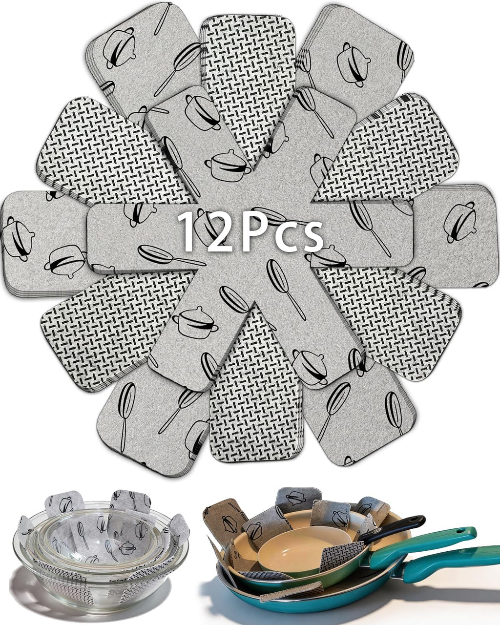 XUTONG Pot and Pan Protectors, Set of 12 and 3 Different Size, Cookware Protector Set/Pots and Pans Dividers/Pans Separator Anti-Slip to Avoid Scratching or Marring When Stacking