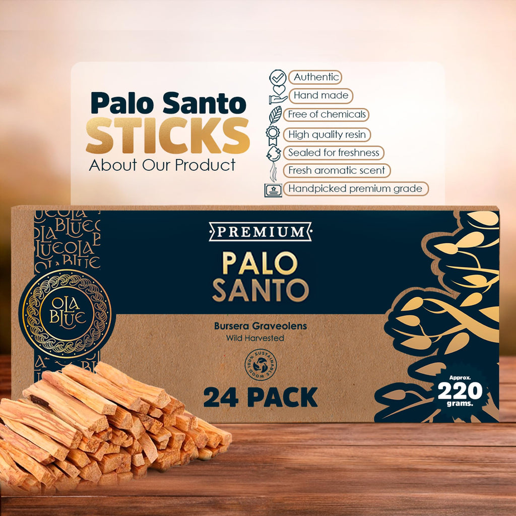 Ola Blue Palo Santo Smudging Sticks – 24 Pack (8 oz / 220 g) | Natural Palo Santo Incense Sticks from Peru | Resin-Rich Aromatic Sticks for Smudging & Meditation