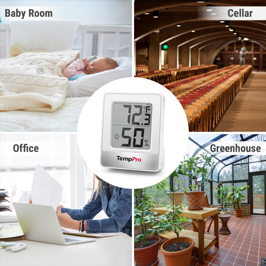 ThermoPro TP49 2 Pieces Digital Hygrometer Thermometer Humidity Meter Room Thermometer with Temperature and Humidity Monitor Outdoor Thermometer White