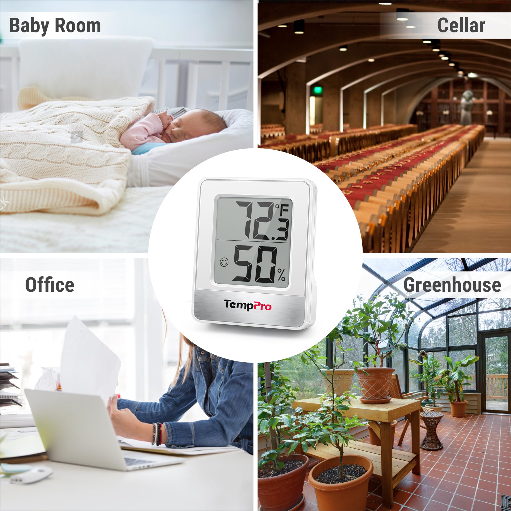 ThermoPro TP49 2 Pieces Digital Hygrometer Thermometer Humidity Meter Room Thermometer with Temperature and Humidity Monitor Outdoor Thermometer White