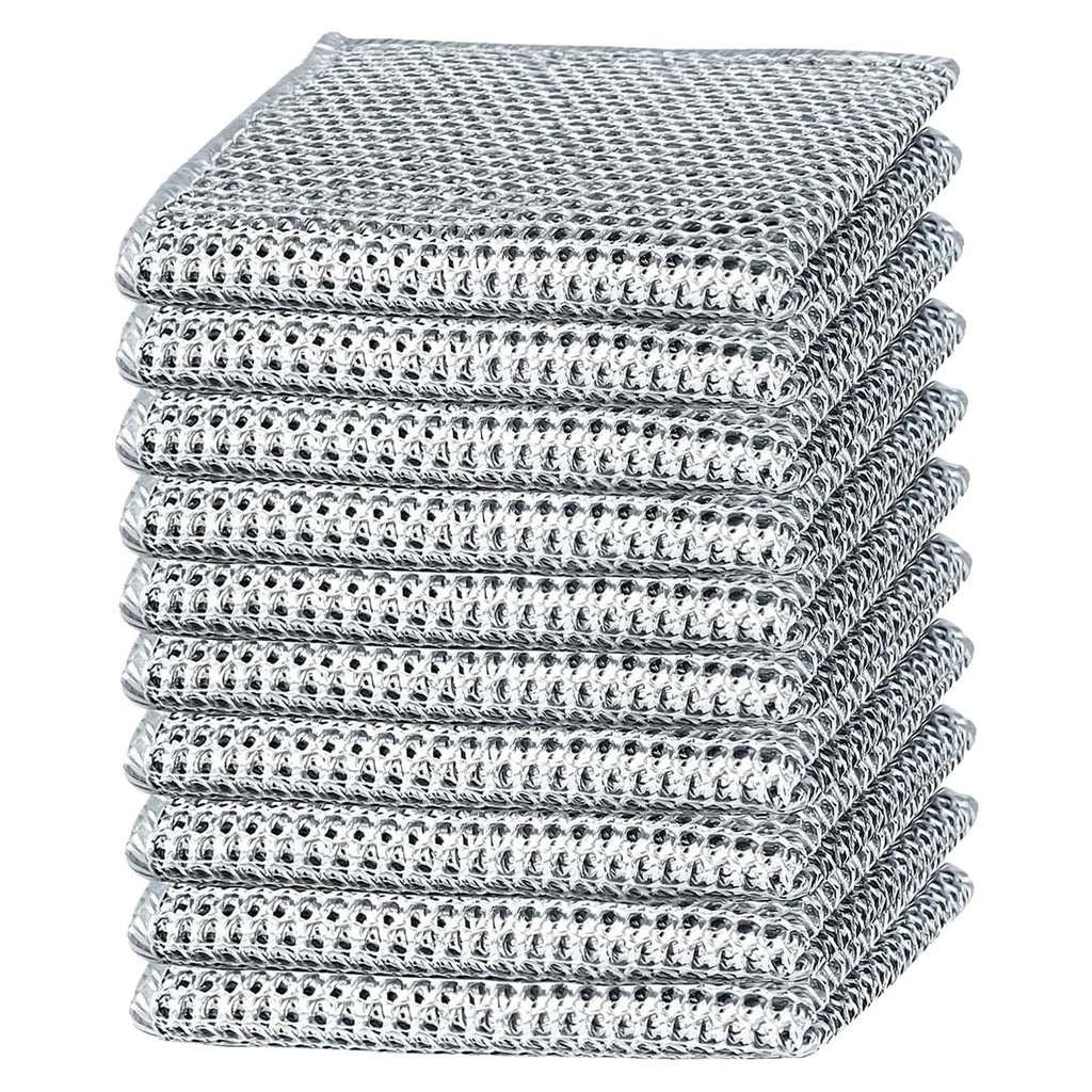 10PCS Double Wet and Dry Wire Dishcloth, Stainless Steel Scrubber, Multi-Purpose Wire Miracle Cleaning Cloths, Non-Scratch, for Powerful Cleaning of Cookware and More (10)