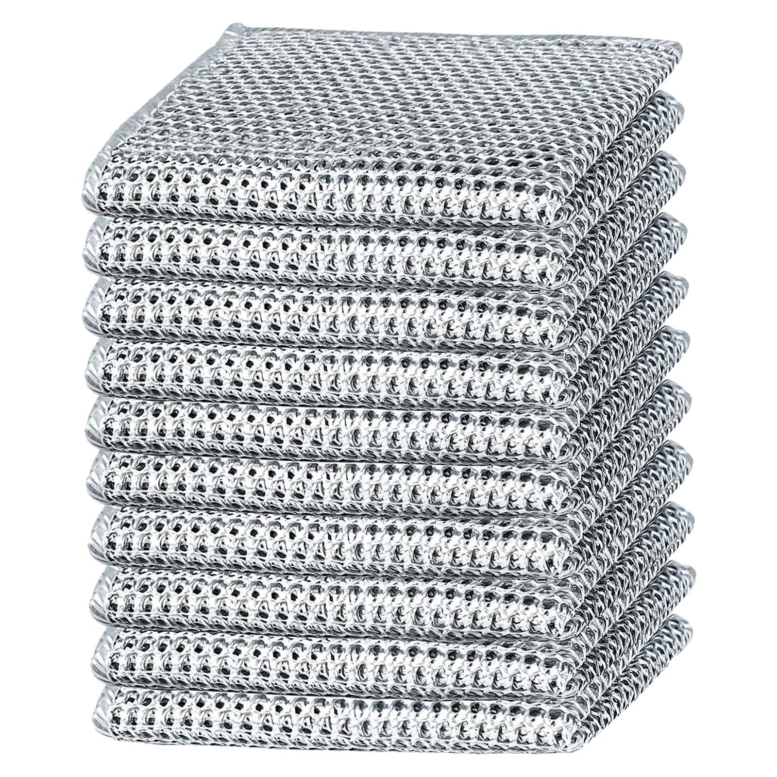 10PCS Double Wet and Dry Wire Dishcloth, Stainless Steel Scrubber, Multi-Purpose Wire Miracle Cleaning Cloths, Non-Scratch, for Powerful Cleaning of Cookware and More (10)
