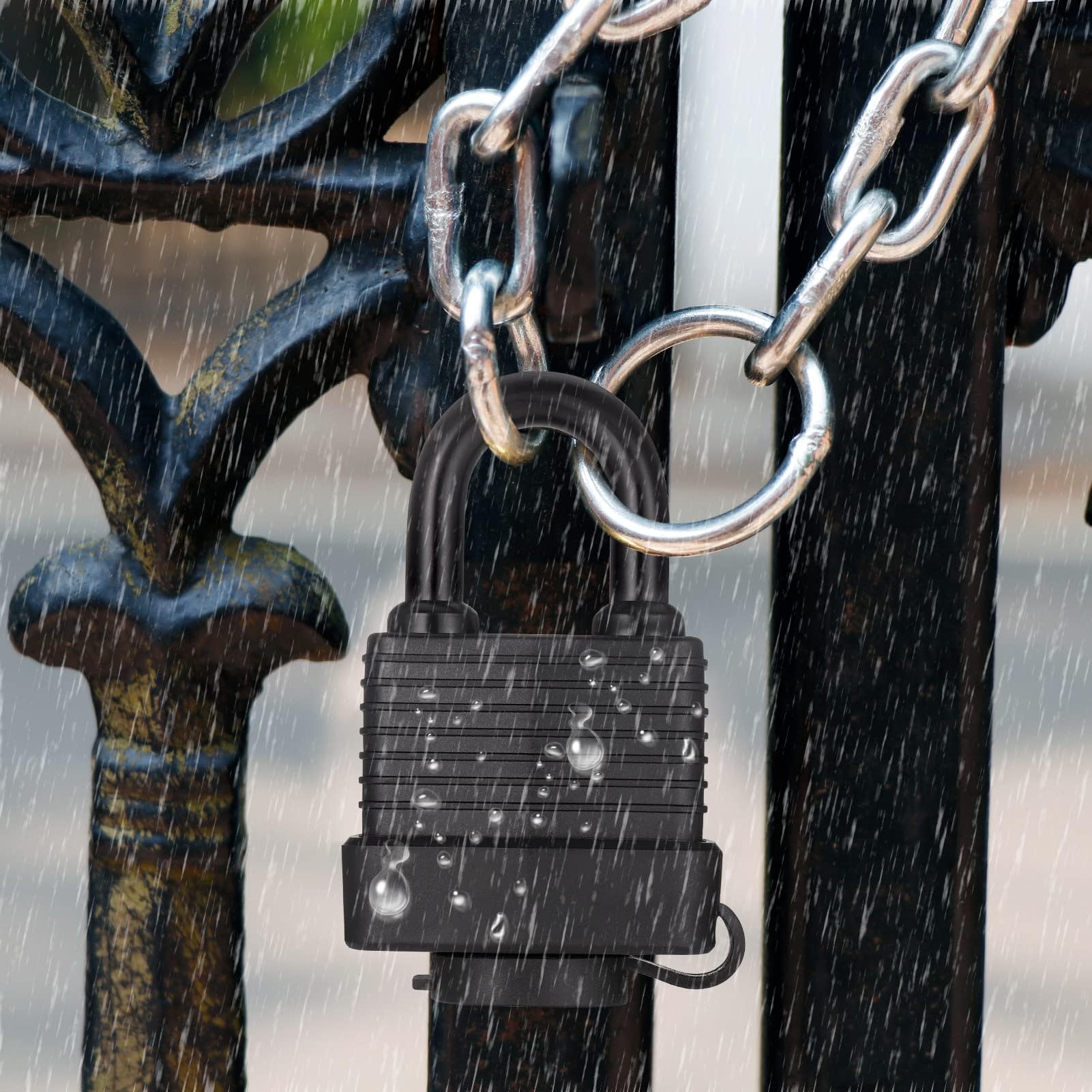 Door Latch Hasp with Door Padlock and Screw, Stainless Steel Door Lock with Key, Heavy Duty Hasp and Staple, Gate Lock, Waterproof Shed Lock, Latch Lock for Bedroom Door Patio Door Garden Gate (Black)