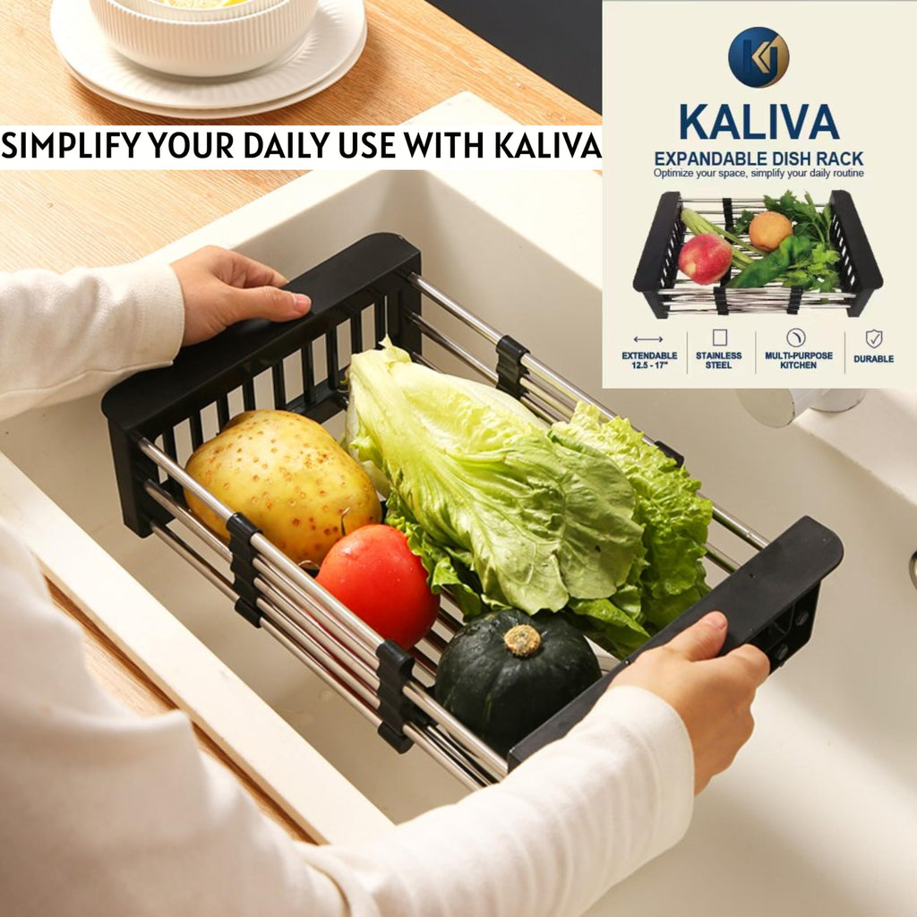 Over-Sink Dish Drying Rack, Expandable Stainless Steel, Non-Slip Kitchen Drainer
