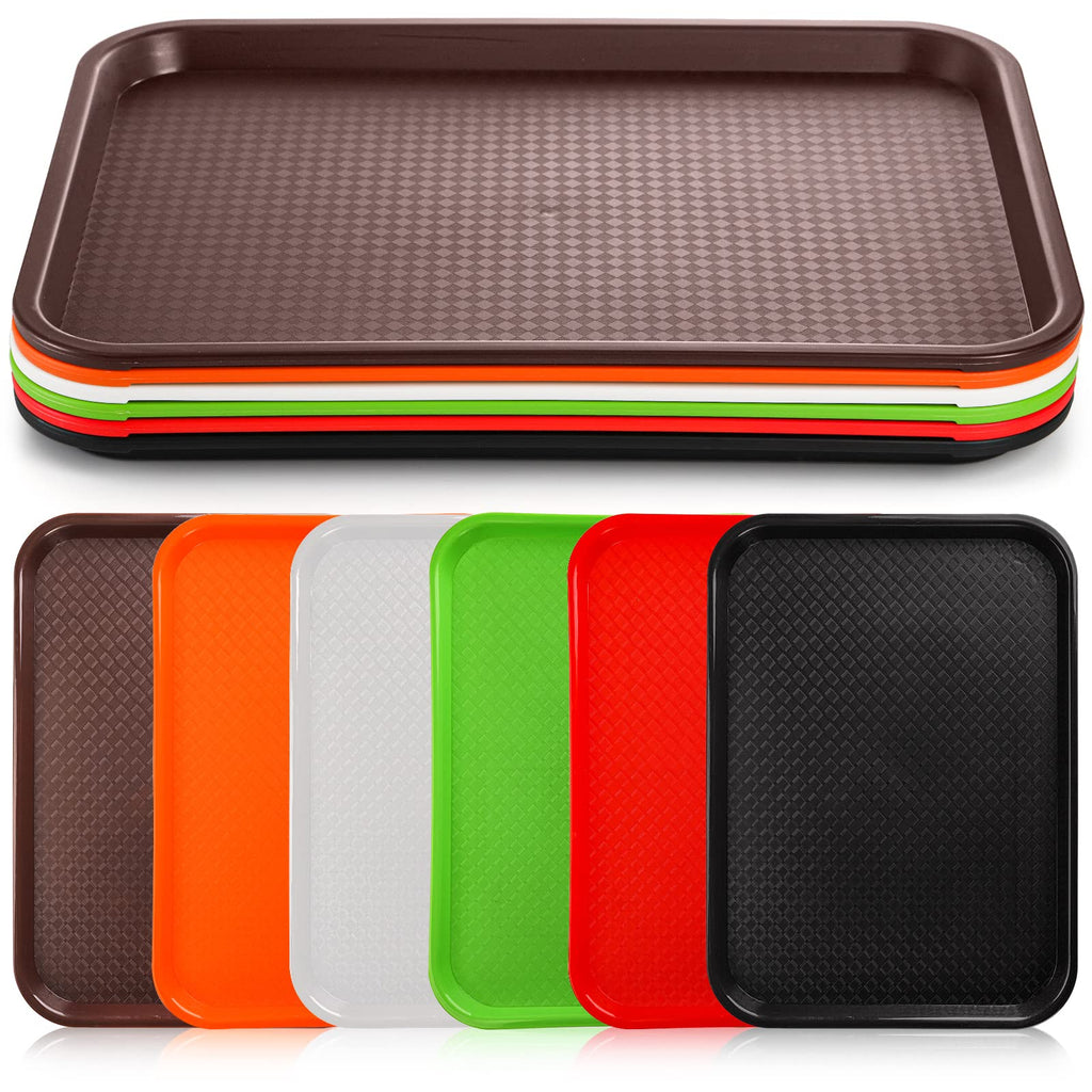 Yarlung 6 Pack Plastic Fast Food Trays, 16x12 Inches Restaurant Serving Trays Set for Coffee Table, Party, 6 Colors