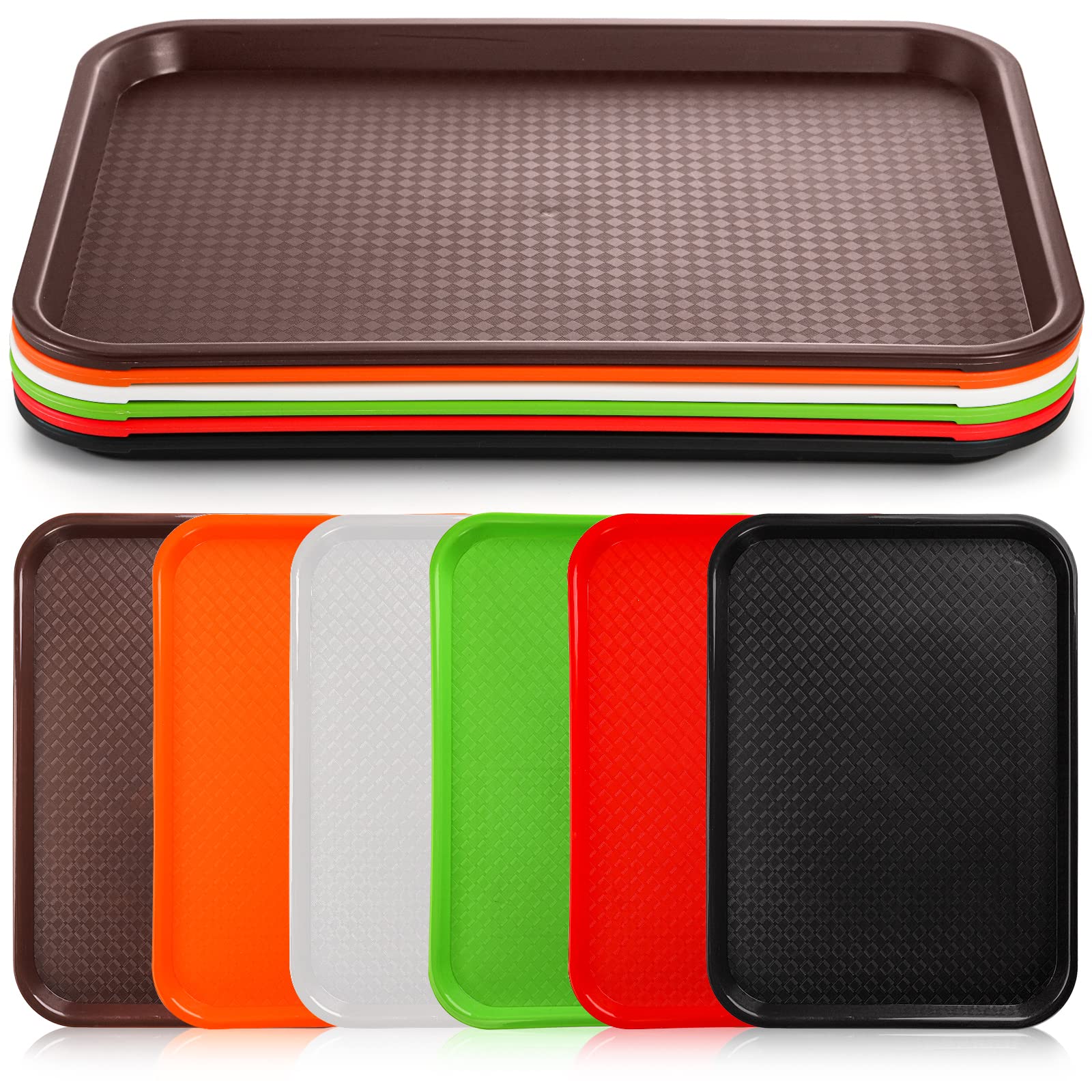Yarlung 6 Pack Plastic Fast Food Trays, 16x12 Inches Restaurant Serving Trays Set for Coffee Table, Party, 6 Colors