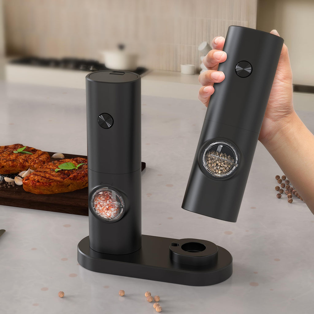 IDEALDEPOT Automatic Salt and Pepper Grinder Set, Battery Operated Adjustable Coarseness with LED Light,