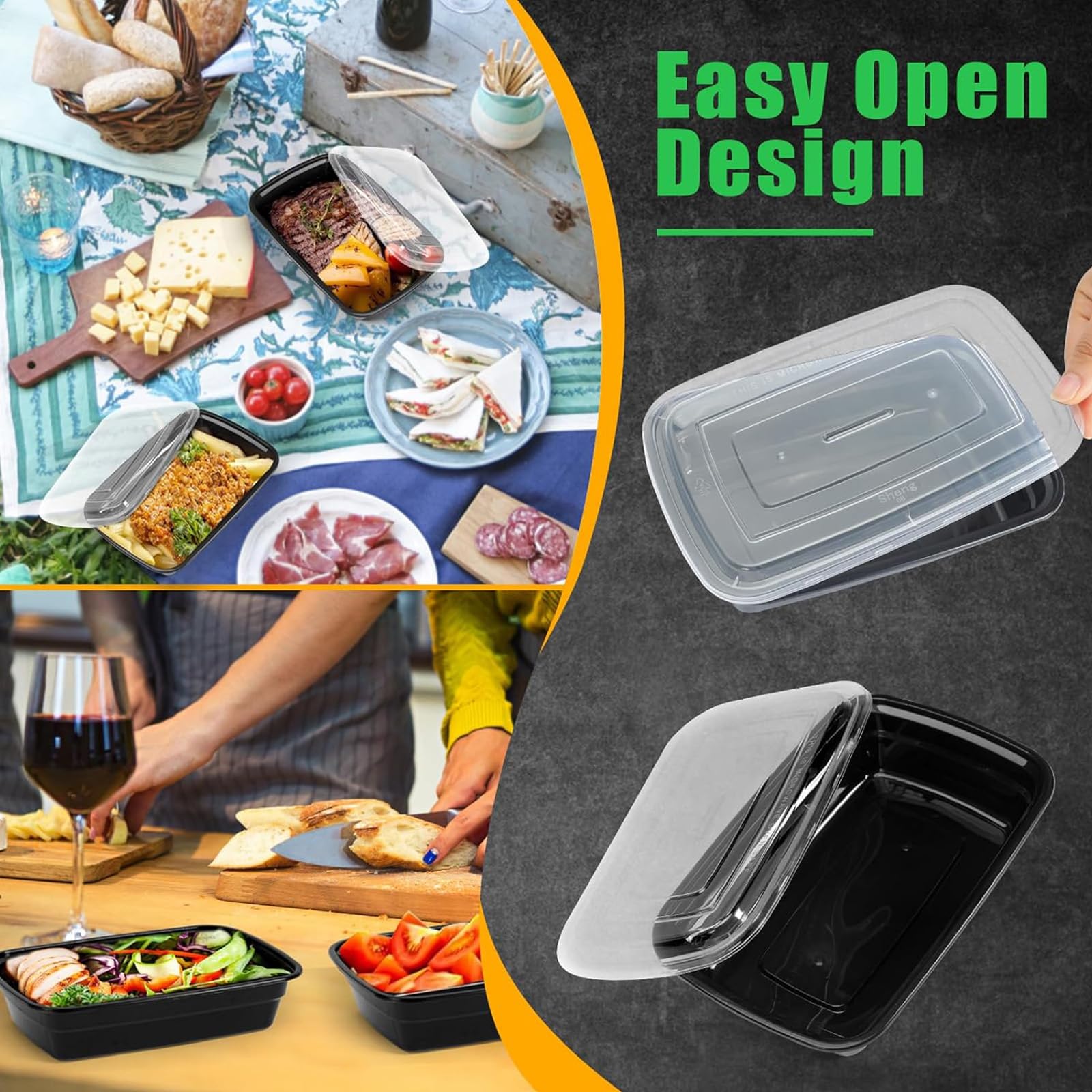 50 Pack (32 oz) Meal Prep Containers, Lunch Bento Boxes with Lids, Portable Lunch Food Storage Container Kitchen Food to Take Out Containers with Lids Camping Picnic Box Microwave (50, Rectangular)