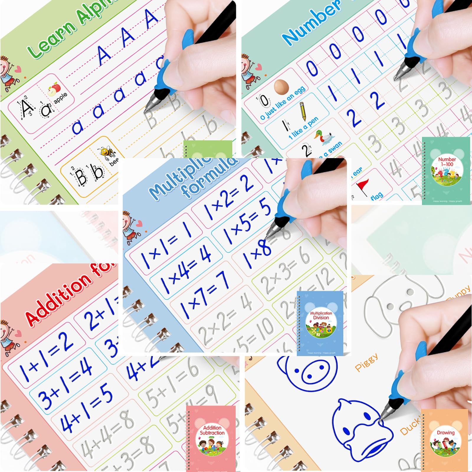 Magic Ink Practice Copybooks for Kids, Reusable Grooved Handwriting Training Workbooks for Preschools, Grooves Design Pen Control Tools, Early Childhood Education Materials (20cmX14cm, 5 Books)