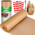 Honeycomb Packing Paper, 204' x 15" Recyclable Cushion Packing Paper for Moving Shipping Packaging Breakables, Eco Friendly Bubble Wrap Alternative Roll Kraft Honeycomb Paper with 20 Fragile Stickers